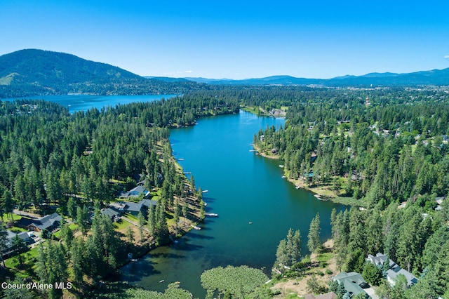 birds eye view of property featuring a water and mountain view