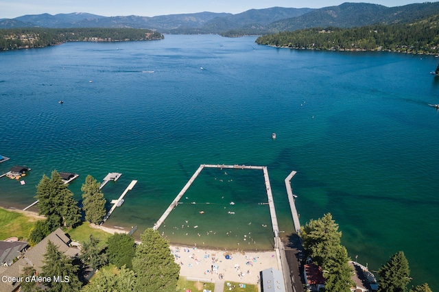 aerial view with a water and mountain view