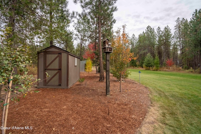 view of yard with a storage shed