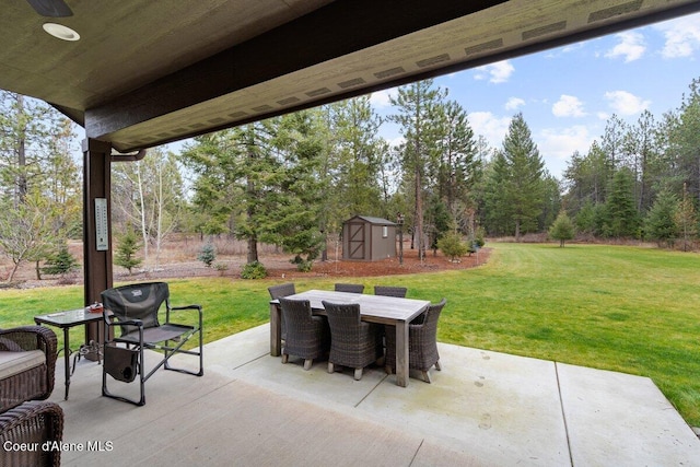 view of patio / terrace with a storage shed