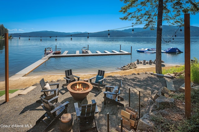 15374 S Chalone Dr, Coeur Dalene, ID 83814 - dock with a fire pit and a water and mountain view