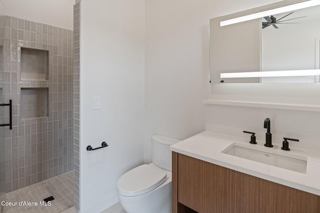 15374 S Chalone Dr, Coeur Dalene, ID 83814 - bathroom featuring a stall shower, ceiling fan, and vanity