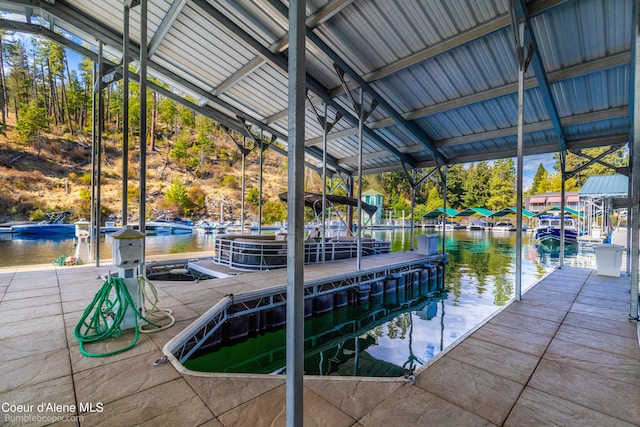 dock area with a water view