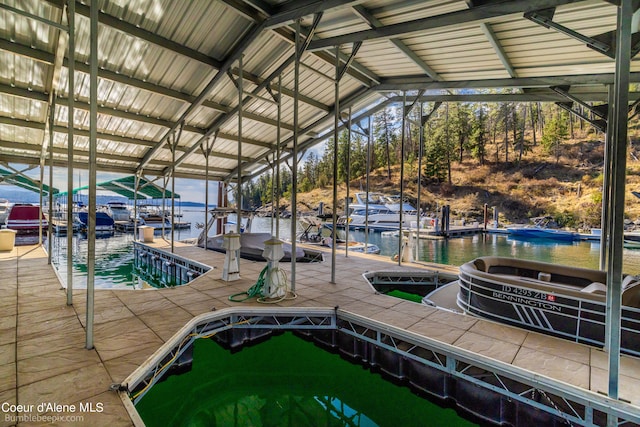 dock area featuring a water view