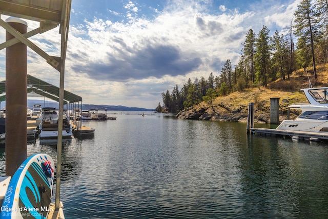 view of dock with a water view