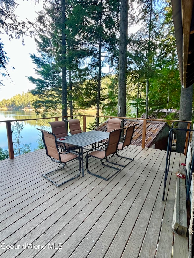 deck with a water view