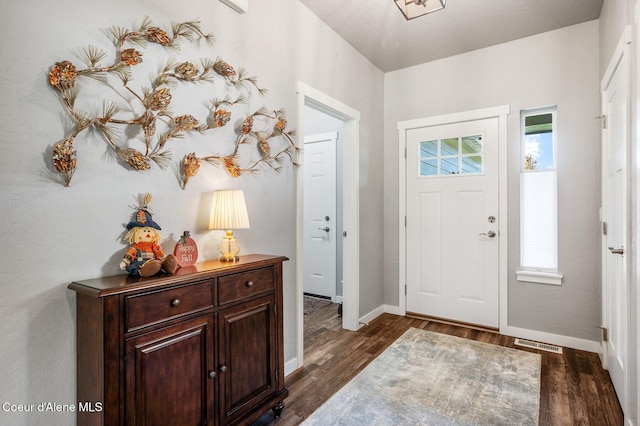 foyer with dark hardwood / wood-style flooring