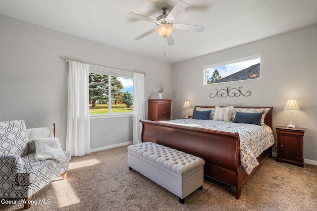 bedroom with ceiling fan and carpet