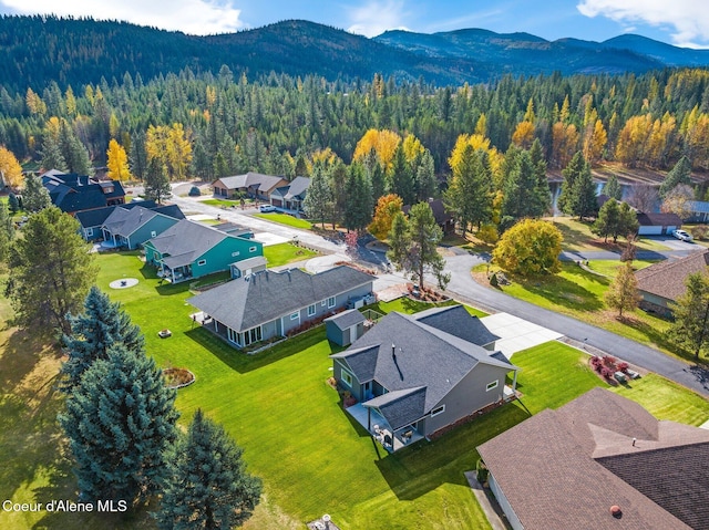 bird's eye view with a mountain view