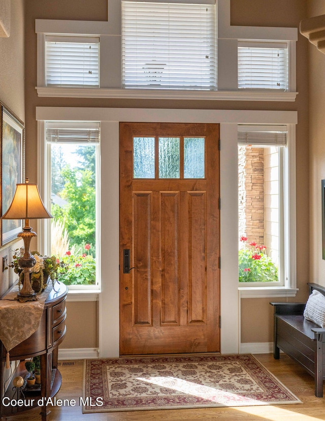 foyer entrance featuring light wood-type flooring