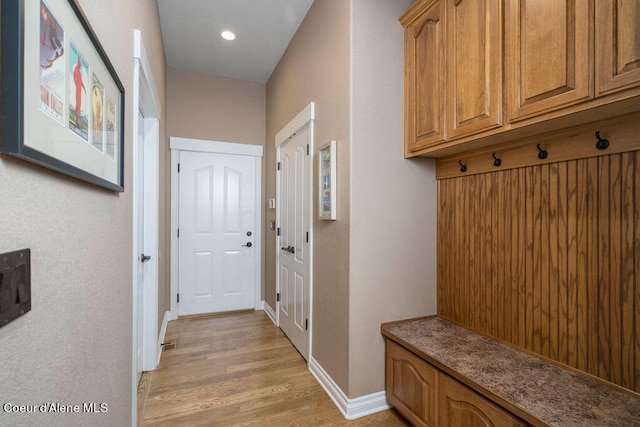 mudroom featuring light hardwood / wood-style flooring