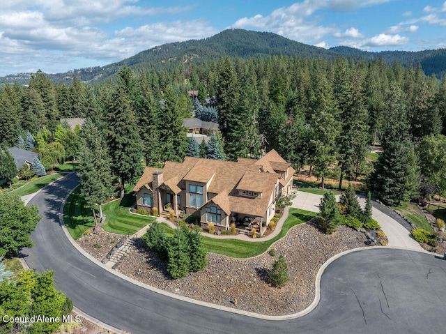 drone / aerial view with a mountain view