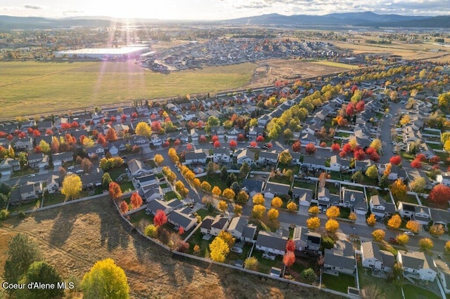 drone / aerial view featuring a mountain view