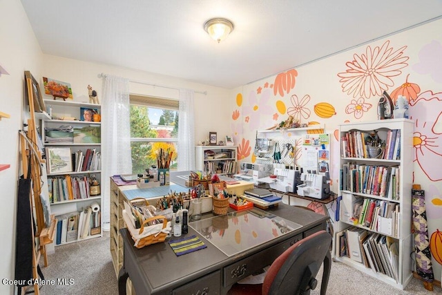 view of carpeted home office