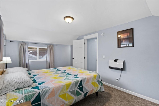 bedroom featuring carpet floors and vaulted ceiling