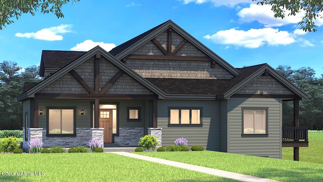 craftsman inspired home featuring a front lawn