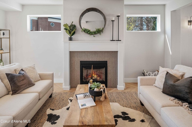 living room with light hardwood / wood-style flooring