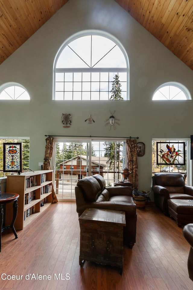 296 Ullr Dr, Sandpoint, ID 83864 - living room with hardwood / wood-style floors and high vaulted ceiling