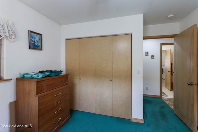 carpeted bedroom with a closet