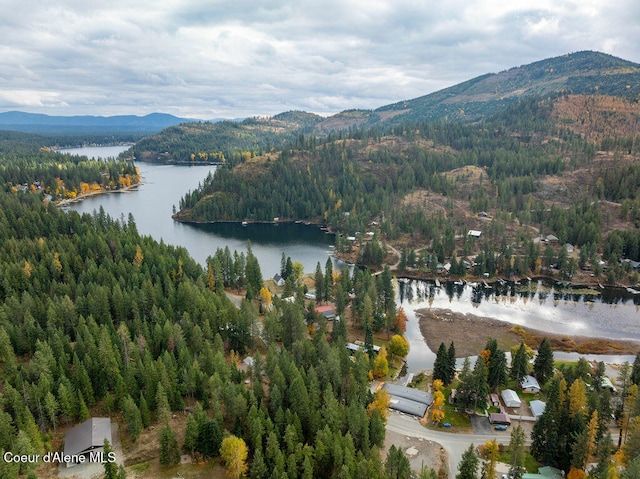 aerial view with a water and mountain view