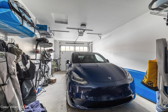 garage with a garage door opener