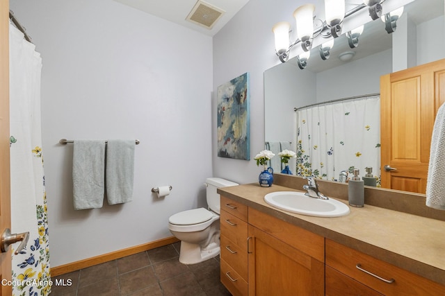 bathroom with tile patterned flooring, vanity, and toilet