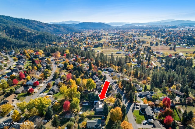 birds eye view of property with a mountain view