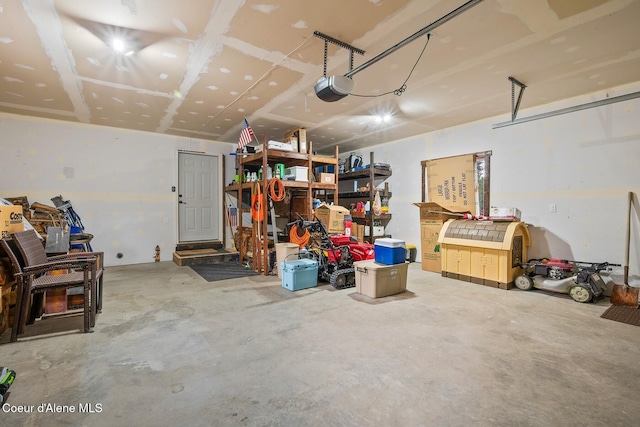 garage with a garage door opener