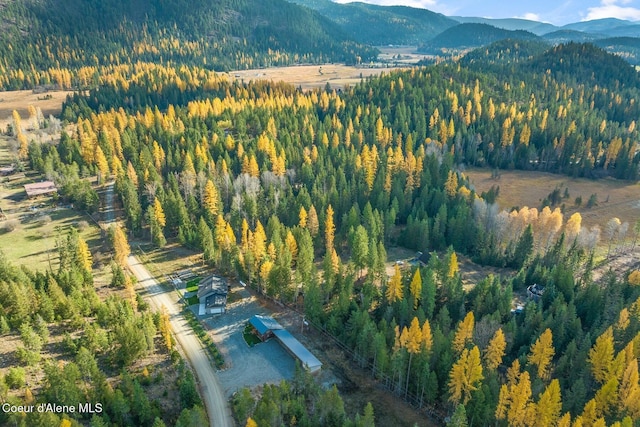 648 Curley Creek Rd, Moyie Springs, ID 83845 - aerial view of property's location featuring a mountainous background and a forest