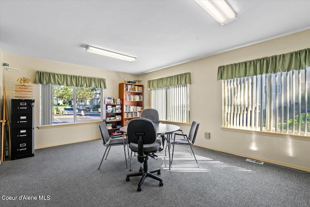 view of carpeted home office