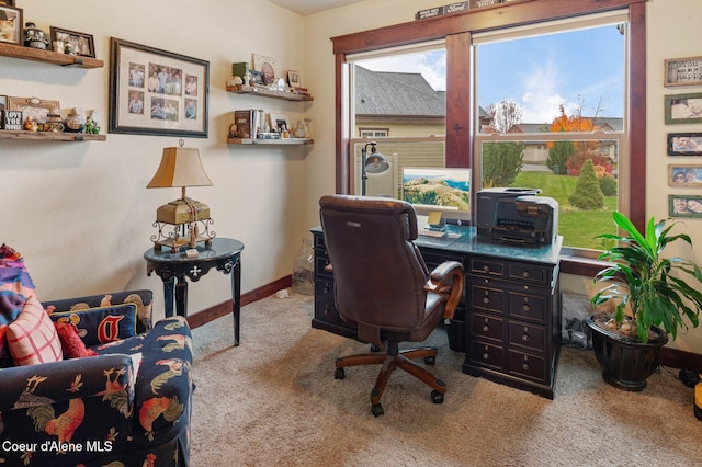 office space featuring light colored carpet