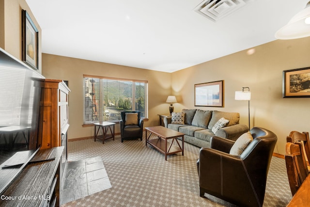 living room with light colored carpet