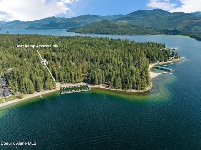 aerial view with a water and mountain view