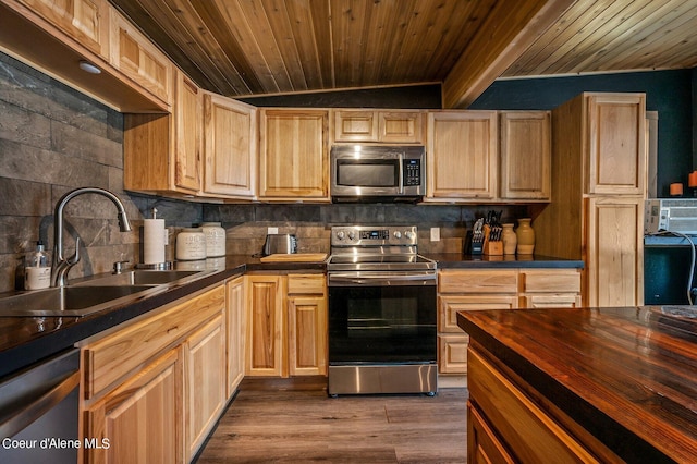 kitchen featuring backsplash, appliances with stainless steel finishes, and sink