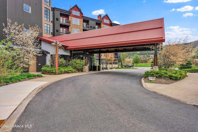 view of building exterior with a mountain view