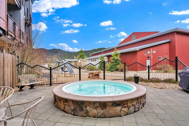 view of pool featuring a mountain view