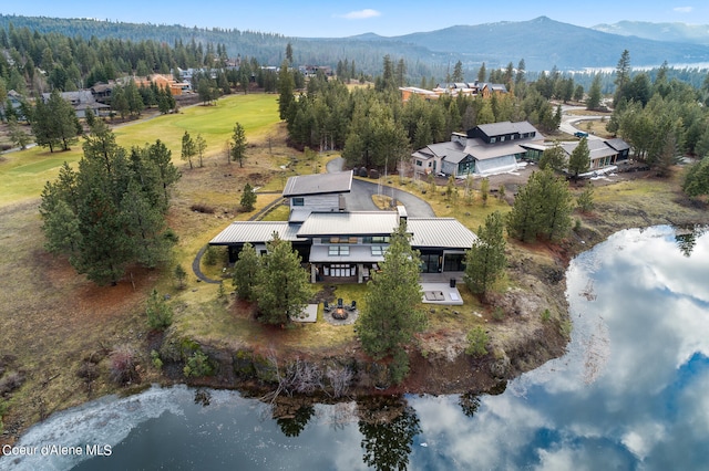 aerial view with a water and mountain view