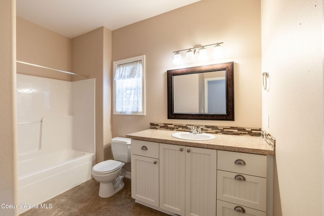 full bathroom with vanity, toilet, and bathing tub / shower combination