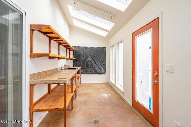 510 N Hubbard, Coeur Dalene, ID 83814 - foyer entrance with a skylight, finished concrete floors, lofted ceiling, and baseboards