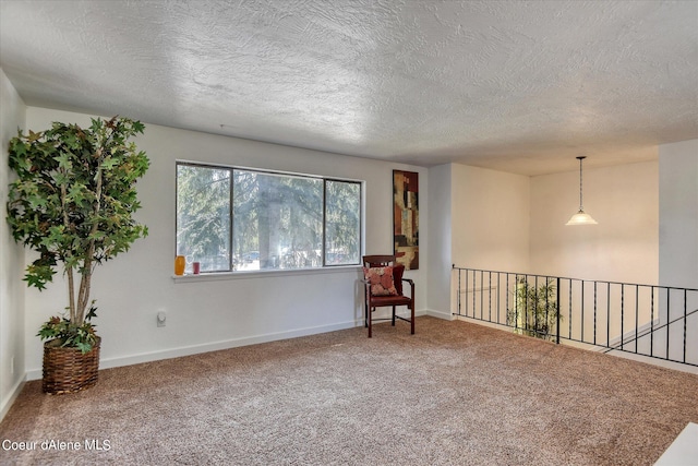 unfurnished room with carpet and a textured ceiling