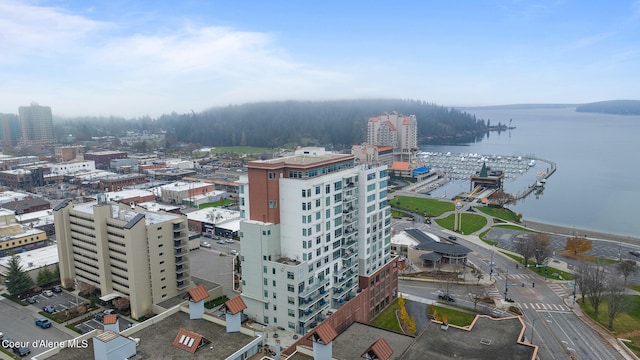 bird's eye view featuring a water view