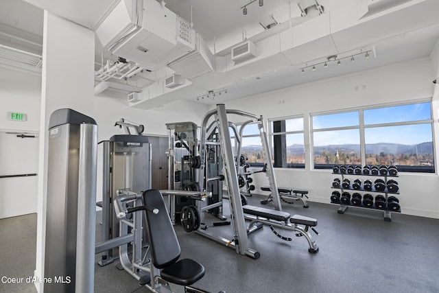 gym with a mountain view