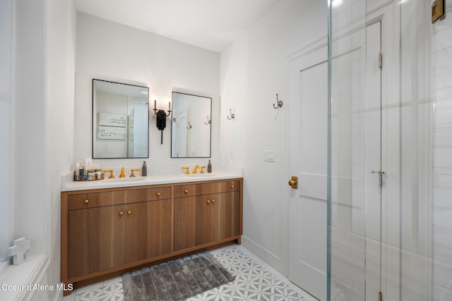 bathroom with vanity and walk in shower