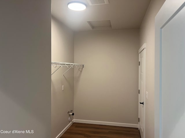 washroom with dark hardwood / wood-style flooring