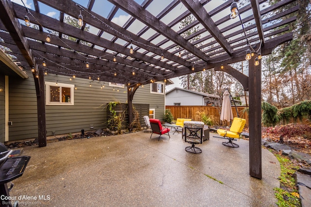 view of patio with outdoor lounge area and a pergola