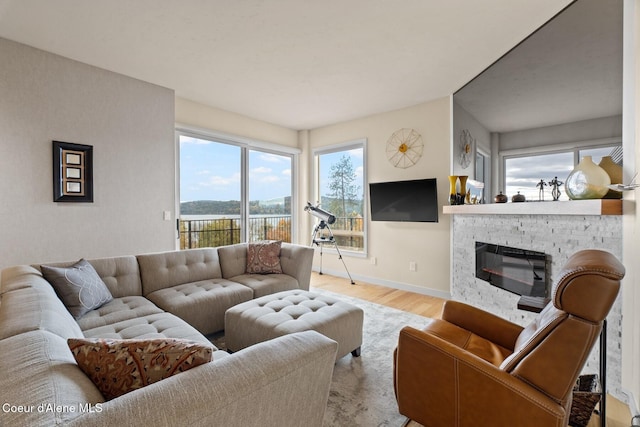 living room with light hardwood / wood-style flooring