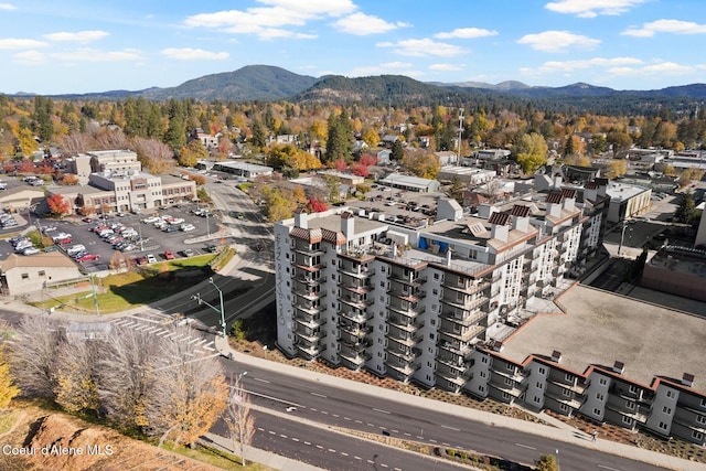 drone / aerial view with a mountain view