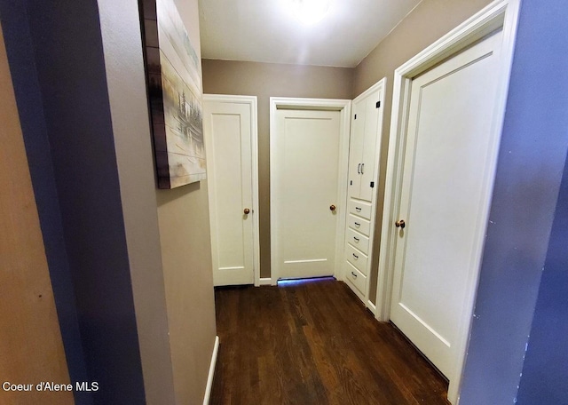 hallway featuring dark wood-type flooring