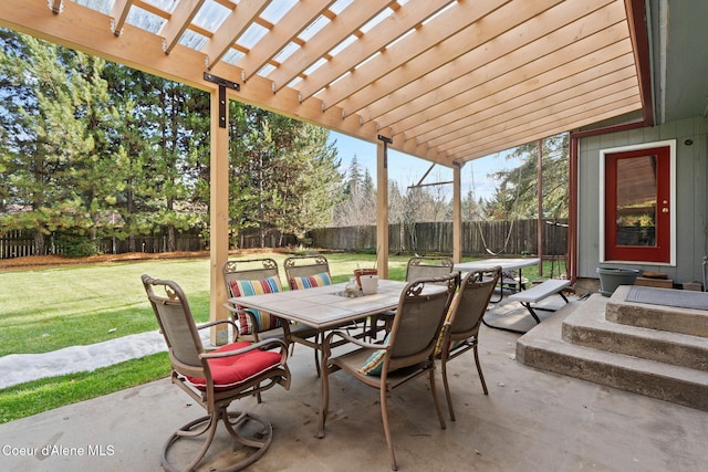 11673 N Boyer Rd, Sandpoint, ID 83864 - view of patio / terrace with outdoor dining area and a pergola