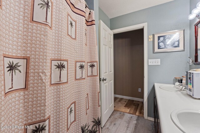 11673 N Boyer Rd, Sandpoint, ID 83864 - bathroom featuring wood finished floors, vanity, and baseboards